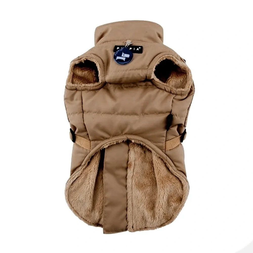 Tan Quilted Dog Jacket with Harness Wilkes Fleece Dog Vest by Puppia - Beige